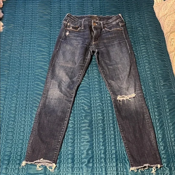 MOTHER womens Distressed Dark Blue Skinny Jeans - Picture 1 of 8